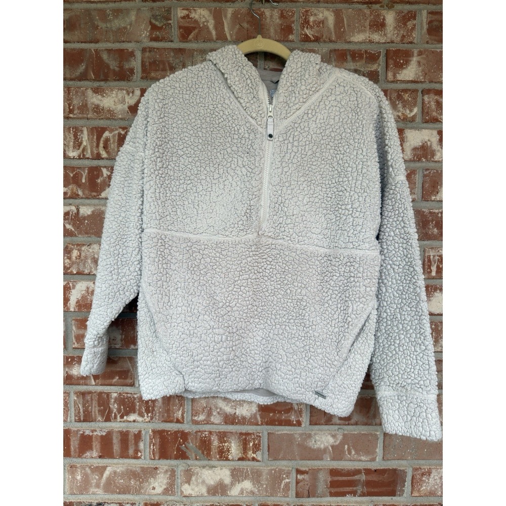 prAna Women's Sherpa Fleece Pullover Hoodie M Off White Quarter Zip Lined